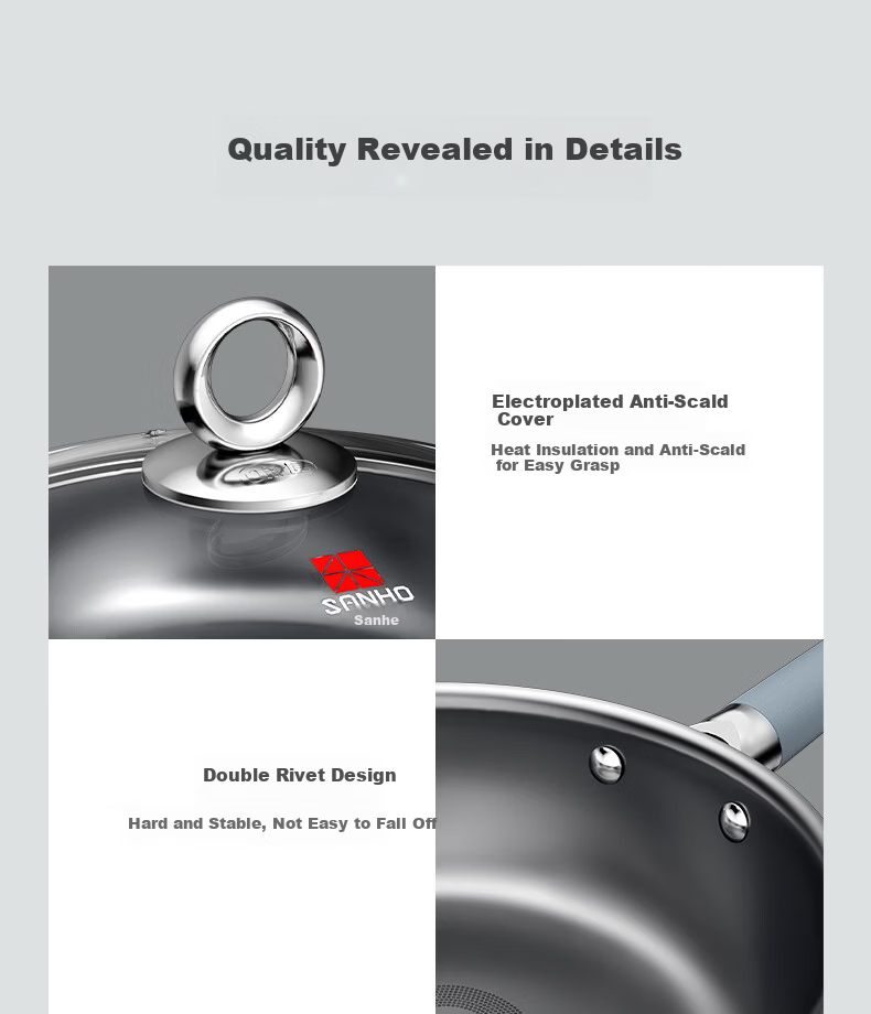 Sanhe 0 Coating 99 Titanium Non-Stick Frying Pan with Lid 26cm Universal Stove LJ26S17 + Bamboo Chopsticks 15