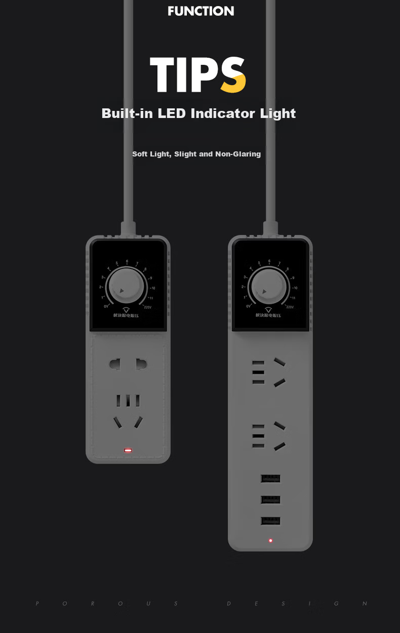Aleleco Student Dormitory Voltage Regulator Socket Power Converter Socket University Dormitory Limited Voltage Power Strip Anti-Trip Circuit Breaker 0~220VAC Voltage Adjustable Direct Plug 10A 11
