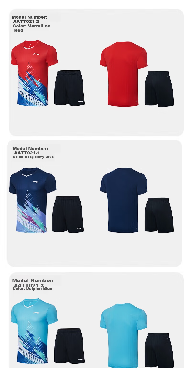 LI-NING Badminton Apparel Unisex Sweat-Wicking Quick-Dry Cool Sports Competition Set T-Shirt and Shorts 7