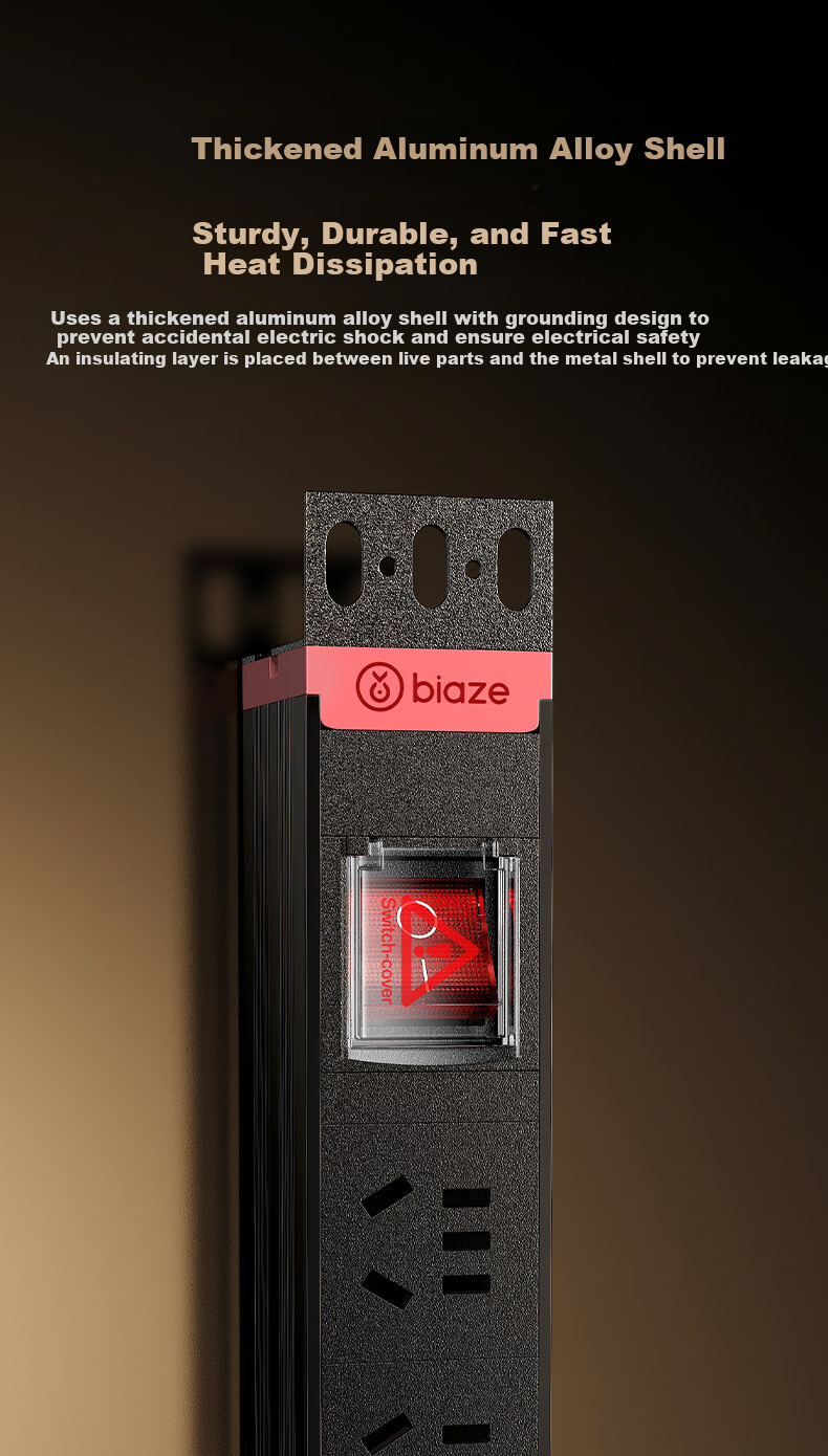 BIAZE PDU Desktop Gaming Cabinet Power Strip Socket Extension Board 8-Outlet Master Control 1.8m Cable 7