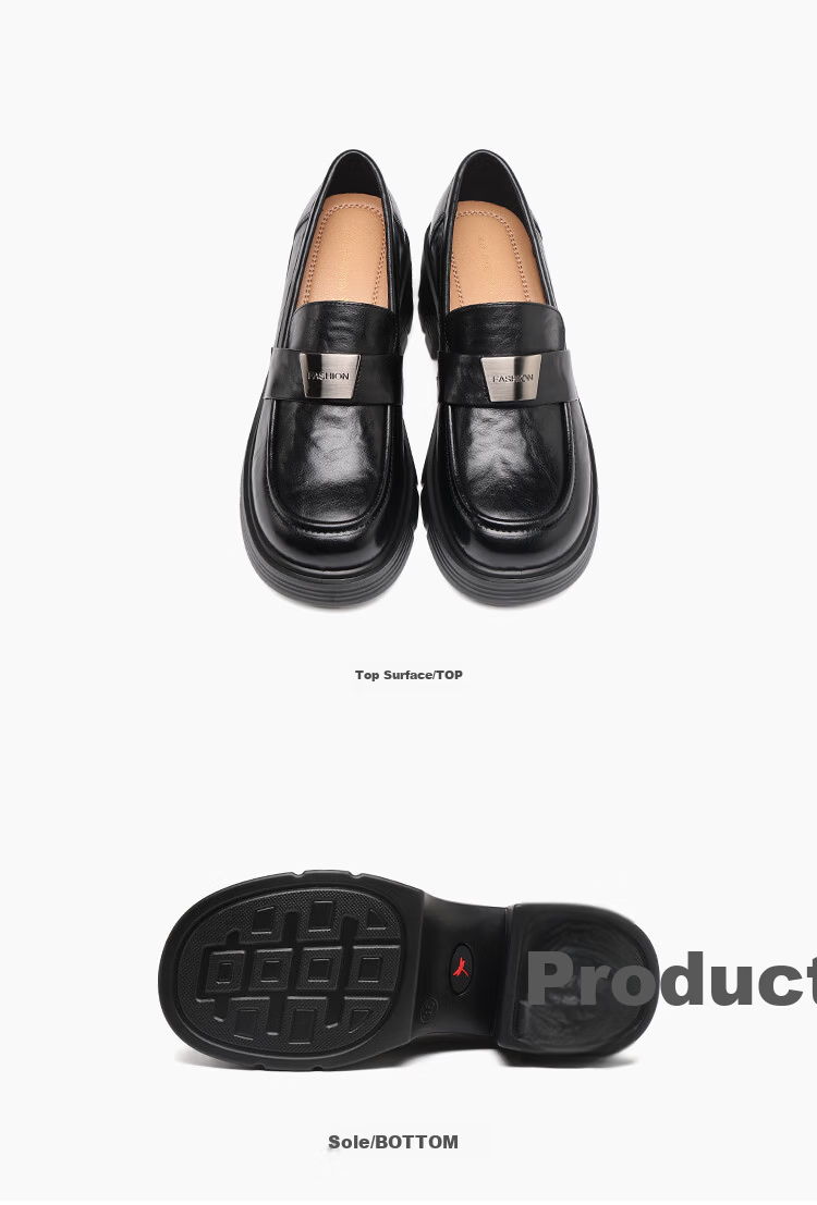 Red Dragonfly Women's Thick Sole Height Increasing Comfortable Loafers Leather Breathable Slip-On Casual Shoes WTB353361 Black 37 5