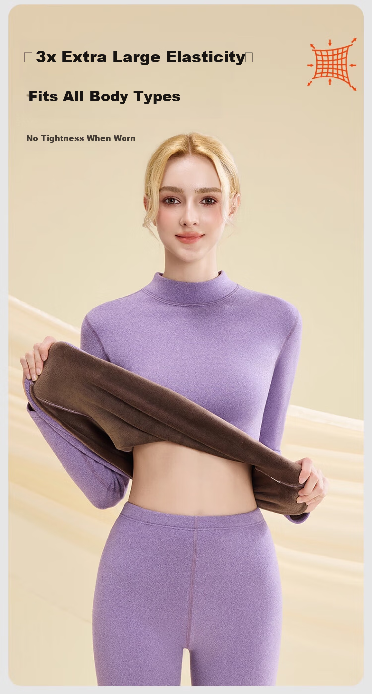 LangSha Women's Thermal Underwear Set, Half Turtleneck, Fleece-Lined, Thickened, Ultra-Soft 10A Antibacterial German Velvet Heat Retaining Autumn Top and Bottom 12