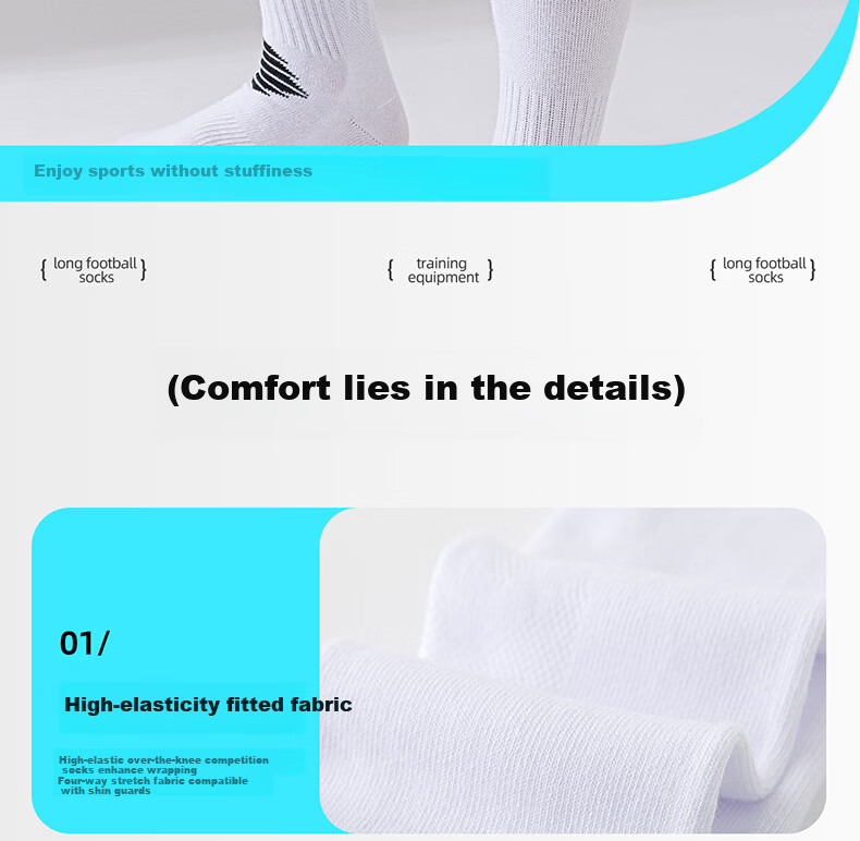 Lihai Wolf Men's Cotton Long Over-the-Knee Football Socks Thin Non-Slip Breathable Sports Socks Children's Football Training Socks 8