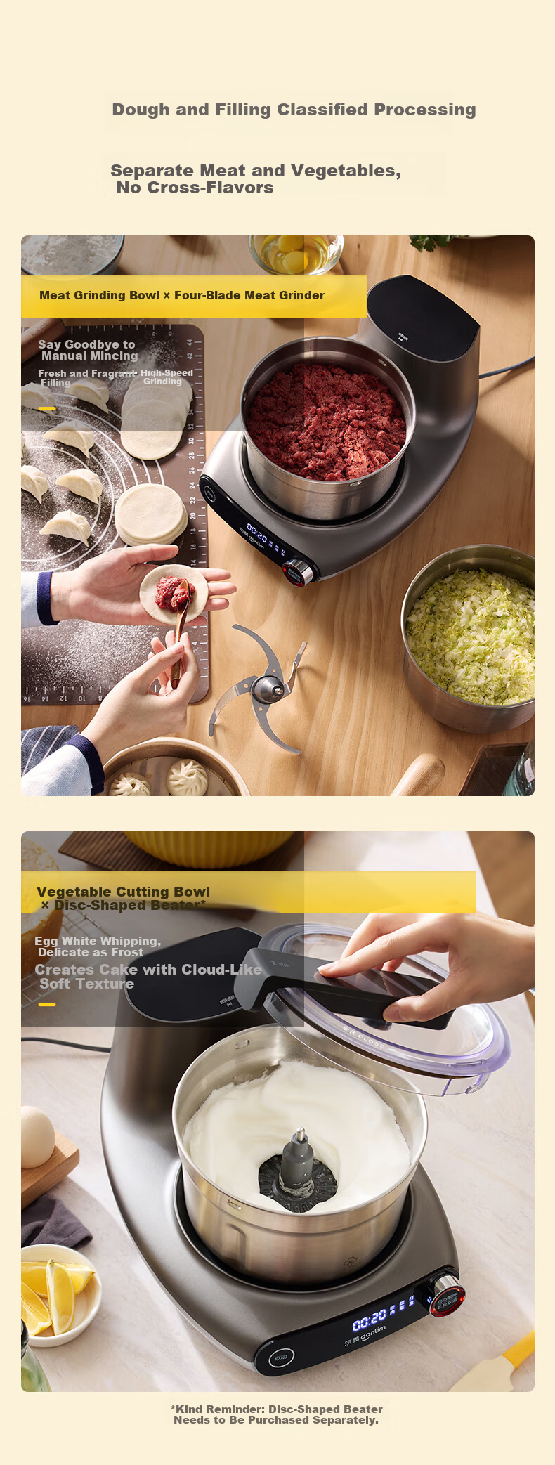 Donlim Multifunctional Kitchen Machine Glass Model Home Dough Maker Fully Automatic Dough Kneading and Meat Grinding Machine Kneading Stuffing Fermentation Beating DL-1350 13