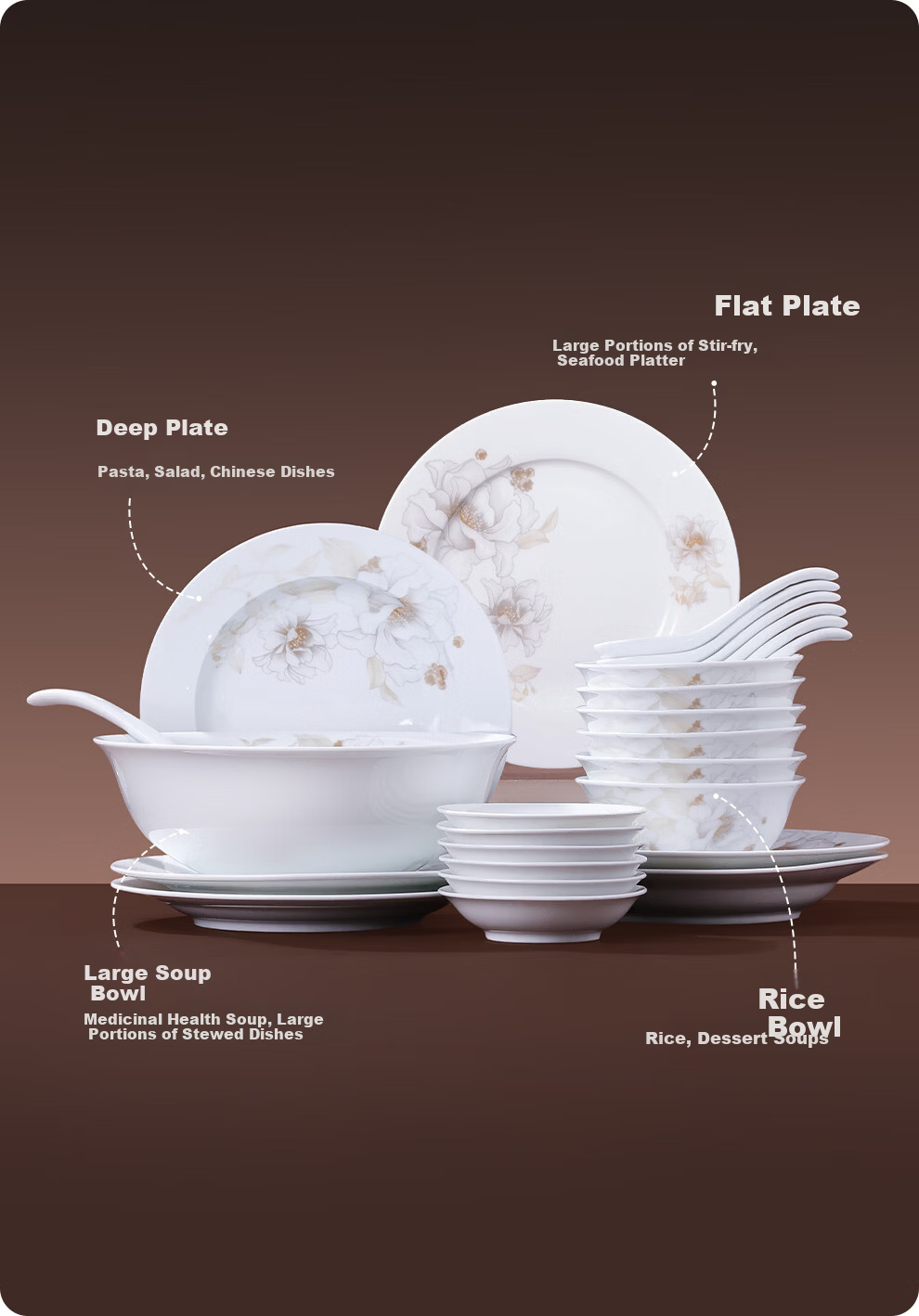 JDZ Ceramic Tableware Set Luxury High-End Bowls and Plates Full Set Home Housewarming New Year Gift for Leaders Qingxiang Heyun 10