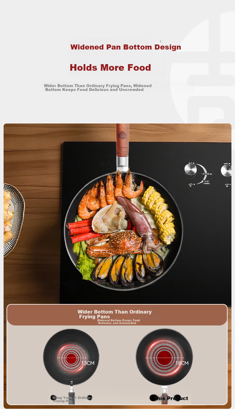 Wang Yuan Ji Cast Iron Deep Frying Pan Non-Coated Stir-Fry Skillet Induction Gas Stove Non-Stick Small Iron Pan 26cm 5