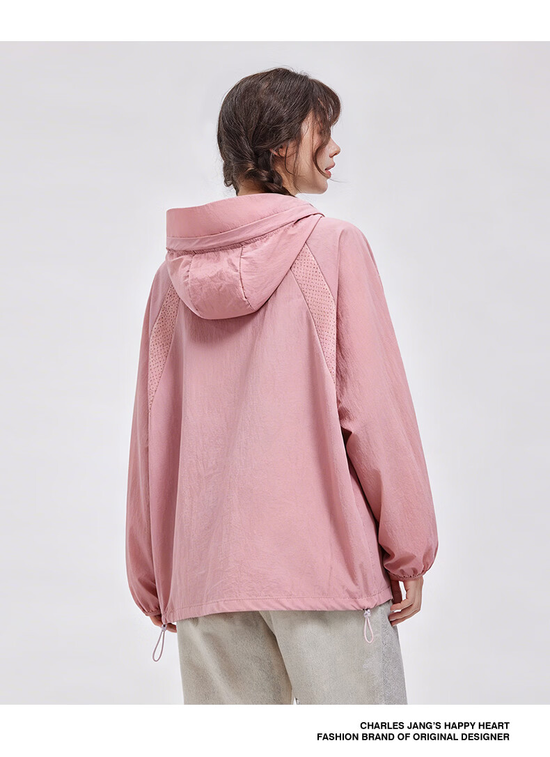 Charles Heart Summer Loose Fit Unisex UPF50+ Lightweight Breathable Sun Protection Jacket Light Apricot M 17