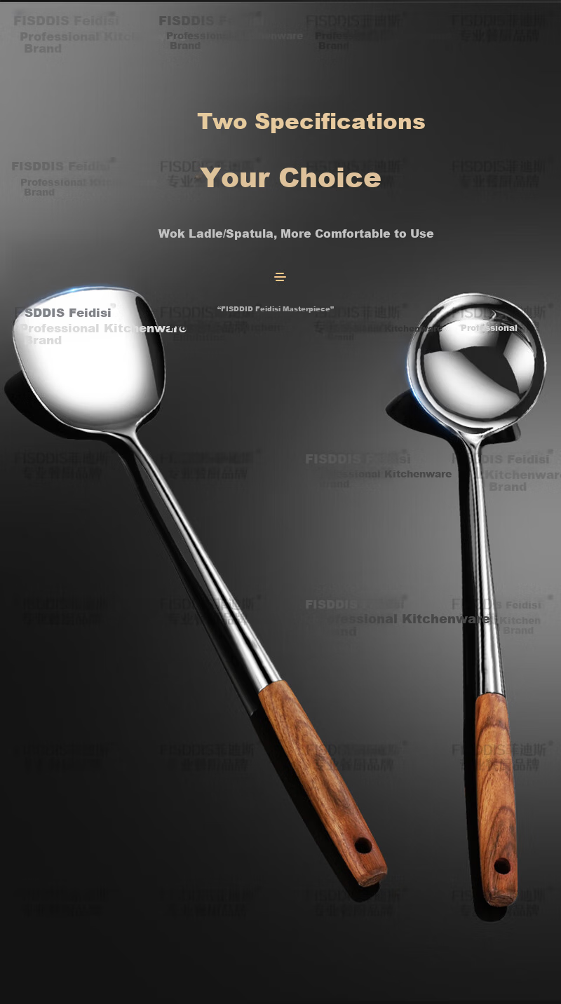 FISDDIS 304 Stainless Steel Soup Ladle Thickened Stir-Fry Spoon Hot Pot Ladle Iron Wok Soup Scoop Cooking Spoon 8