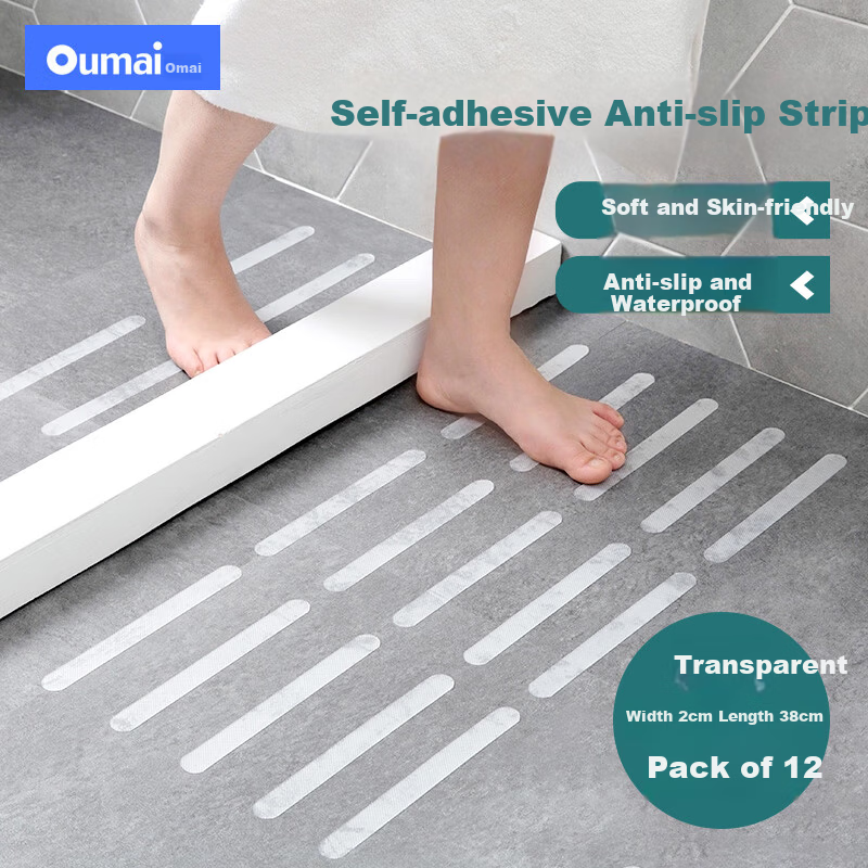 Oumai Bathroom Non-Slip Stair Step Anti-Slip Tape Transparent 2*38cm 12-Pack