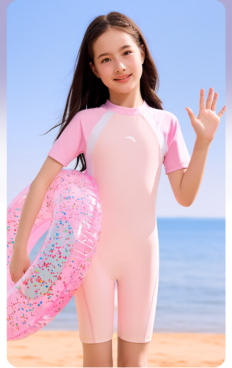 ANTA Kids Girls 2026 New One-Piece Square-Leg Swimsuit Children's Thermal Beach Sun Protection Swimwear 8