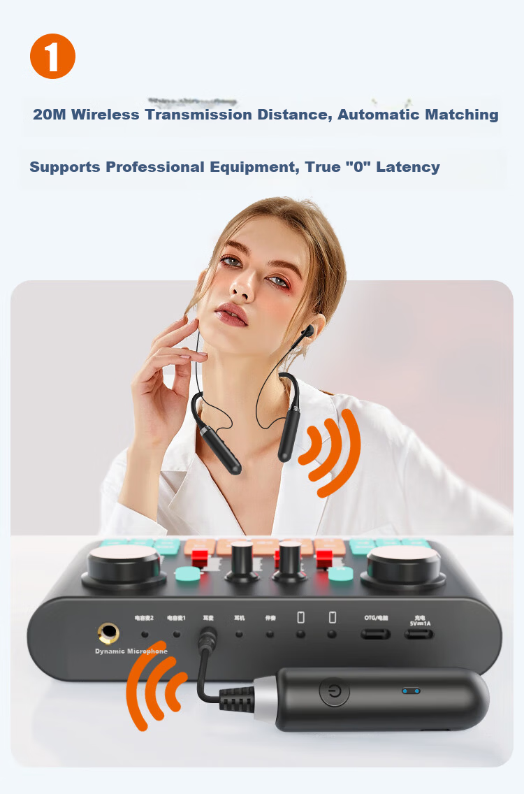 Newmine CYC10 Wireless Monitoring Live Streaming Headset with Sound Card Microphone Set, Bluetooth Neckband Earphones, Wireless Sound Card, One-to-Two Connection for Mobile Phones 4