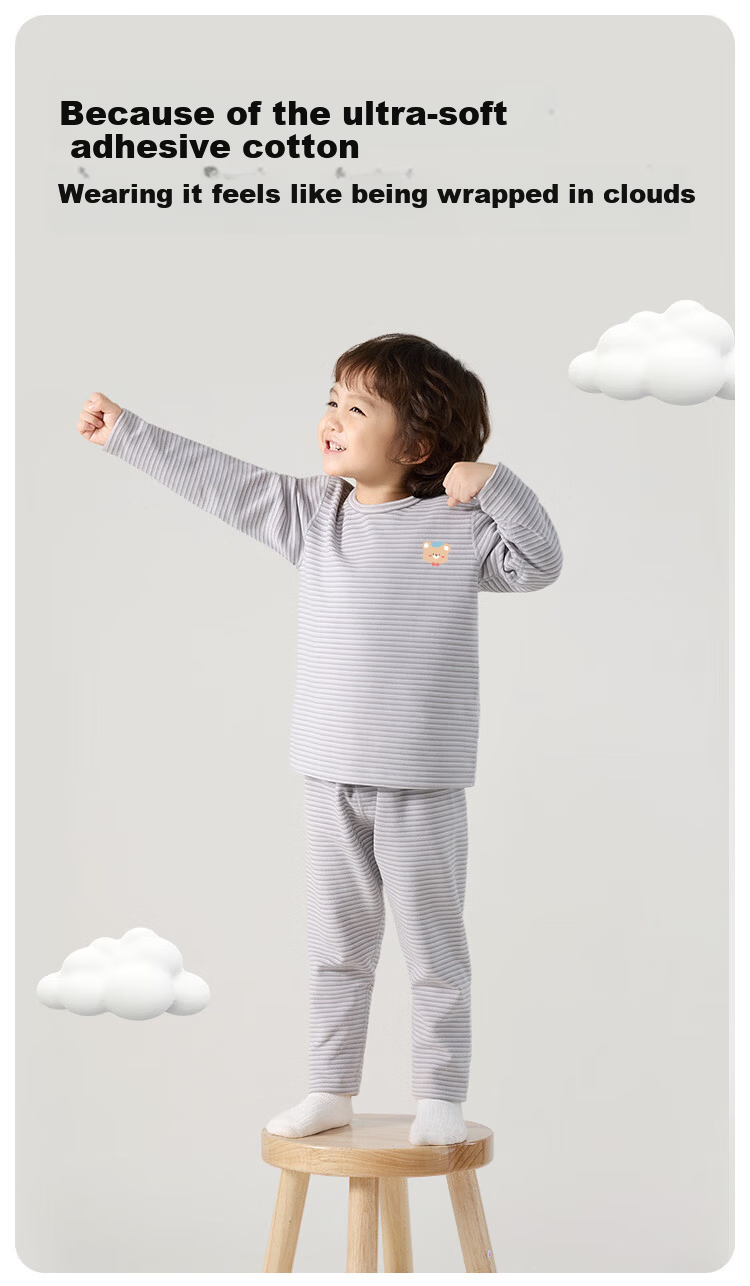 Aibedila Baby Autumn Clothes Set Boys Girls Children's Thermal Underwear Class A Warm Base Layer Set Cat 120 2