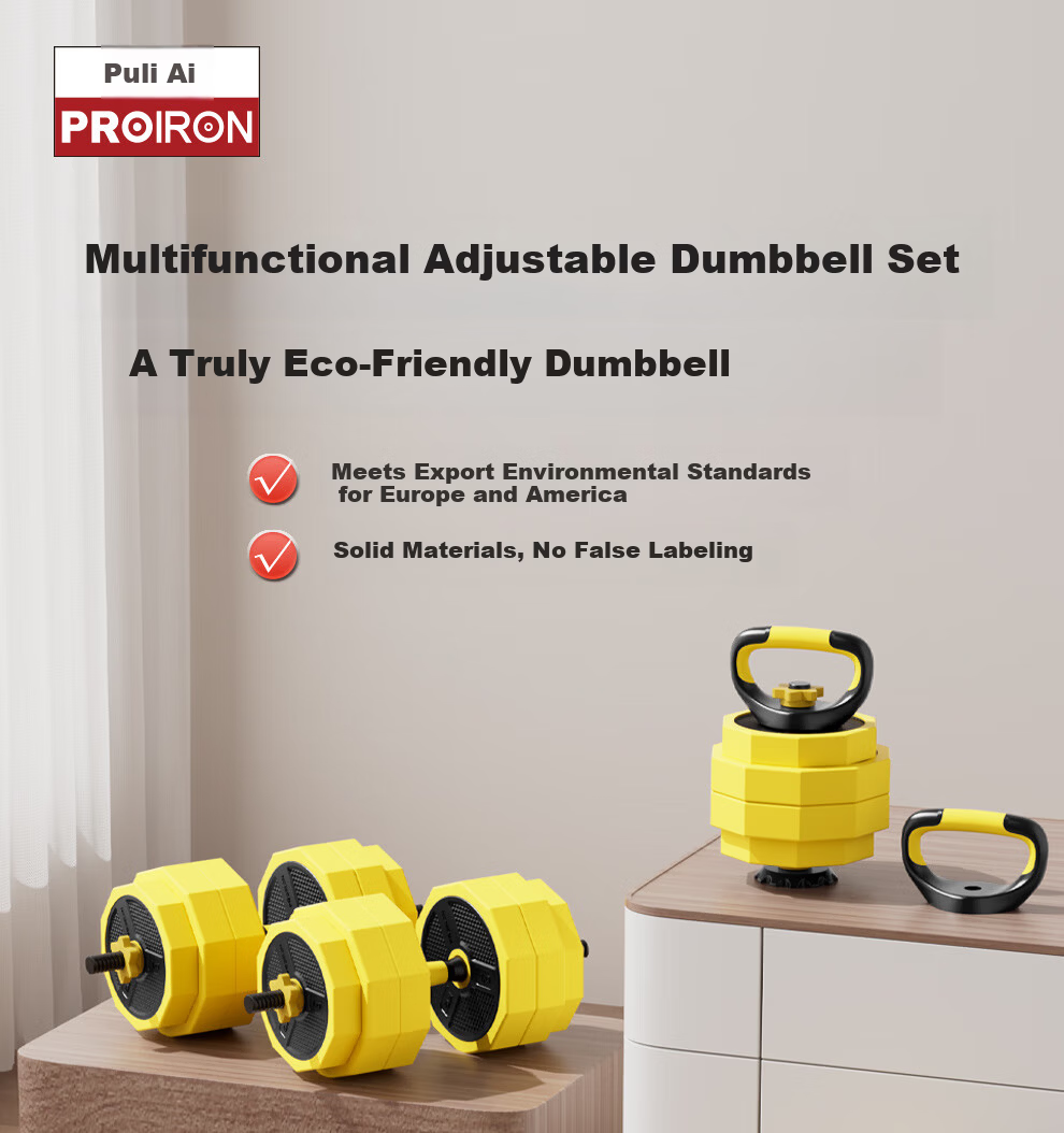 PROIRON Adjustable Dumbbell Kettlebell Barbell Fitness Equipment for Men and Women 20KG Lemon Yellow 1