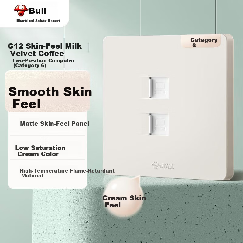 BULL Switch Socket G12 Skin-feel Matte Cream Style 2-Port Cat6 Computer Socket G12T222B Cashmere Brown