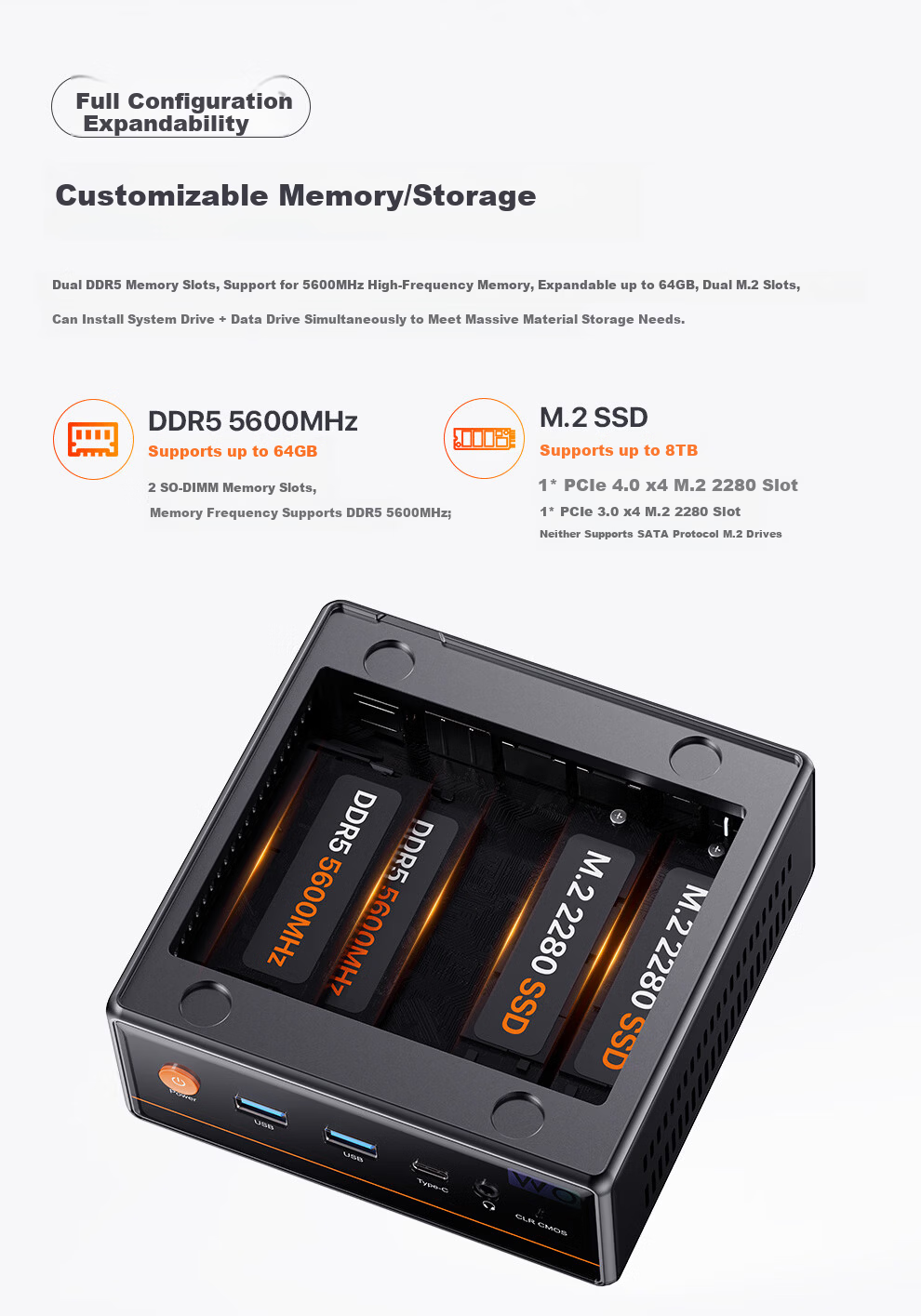 PELADN Mini PC High-Performance Gaming and Office OpenClaw Mini Desktop Computer (R5 7640HS 16GB 512GB SSD) 6