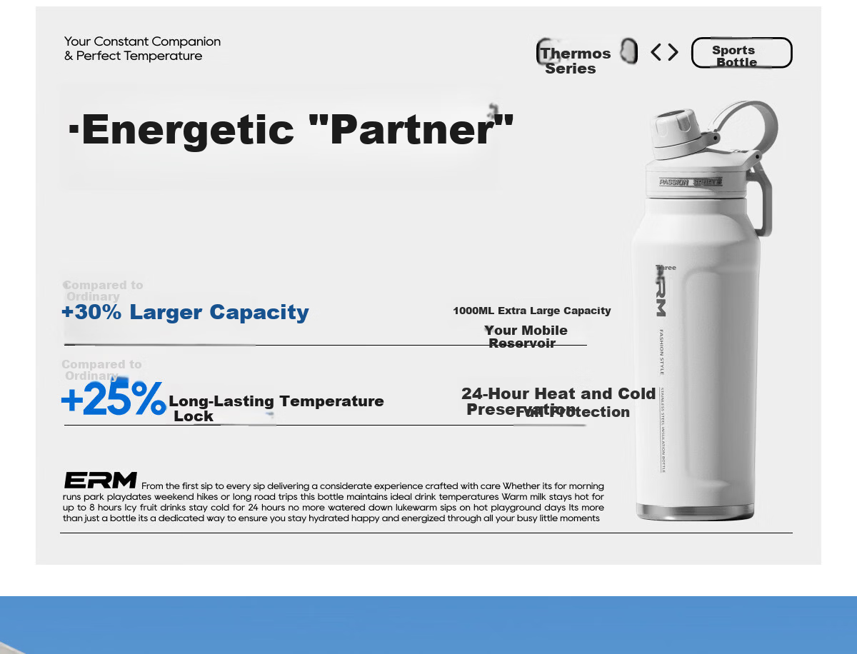 ERM Insulated Mug Large Capacity 316L Stainless Steel Cold Water Bottle for Men Students Outdoor Sports Portable Straw Cup 3