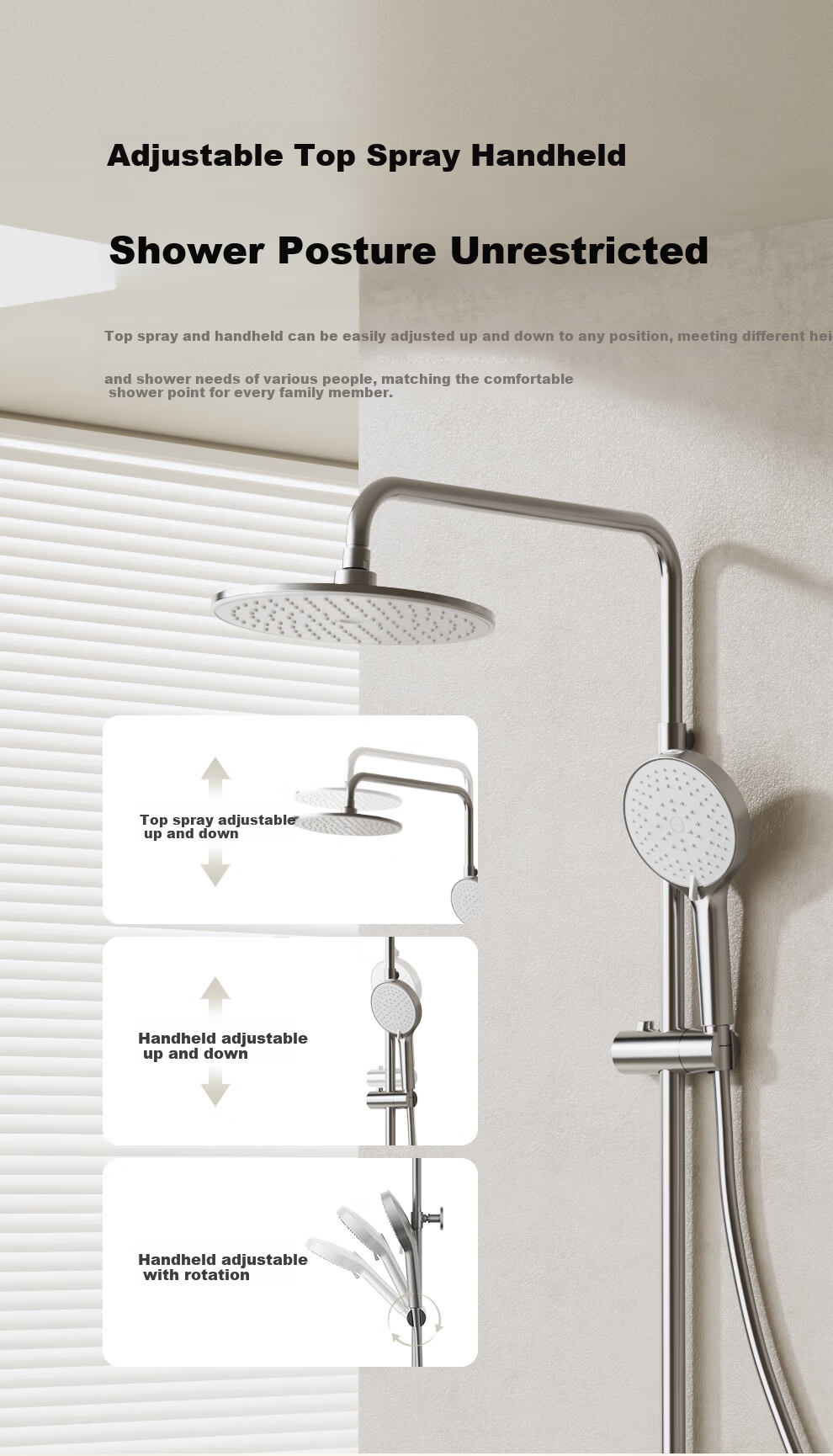 ARROW K150 Shower Set Three-Function Pressurized Spray Head Piano Key Giant Screen Top Spray AE33192MZCP 13