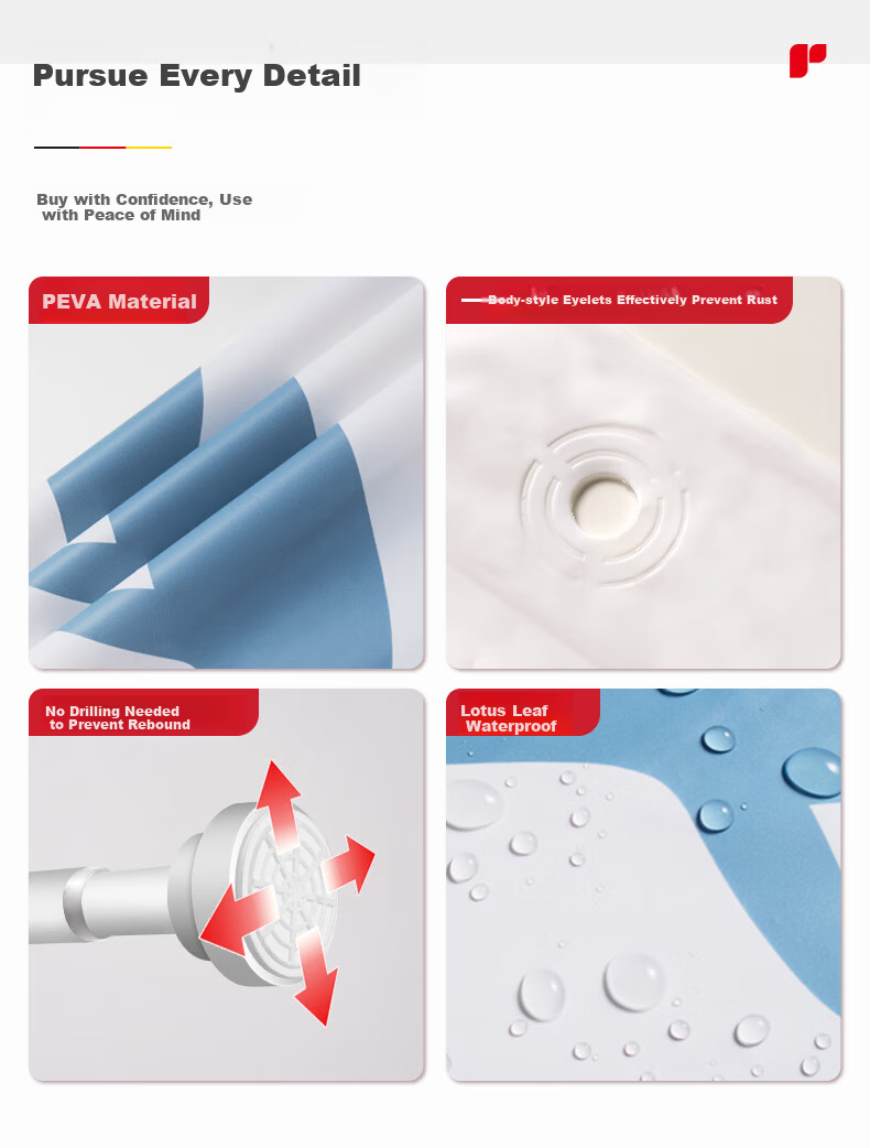 RIDDER German Imported No-Drill Telescopic Stainless Steel Shower Curtain Rod + PEVA Waterproof Mildew-Resistant Partition Curtain Set 3