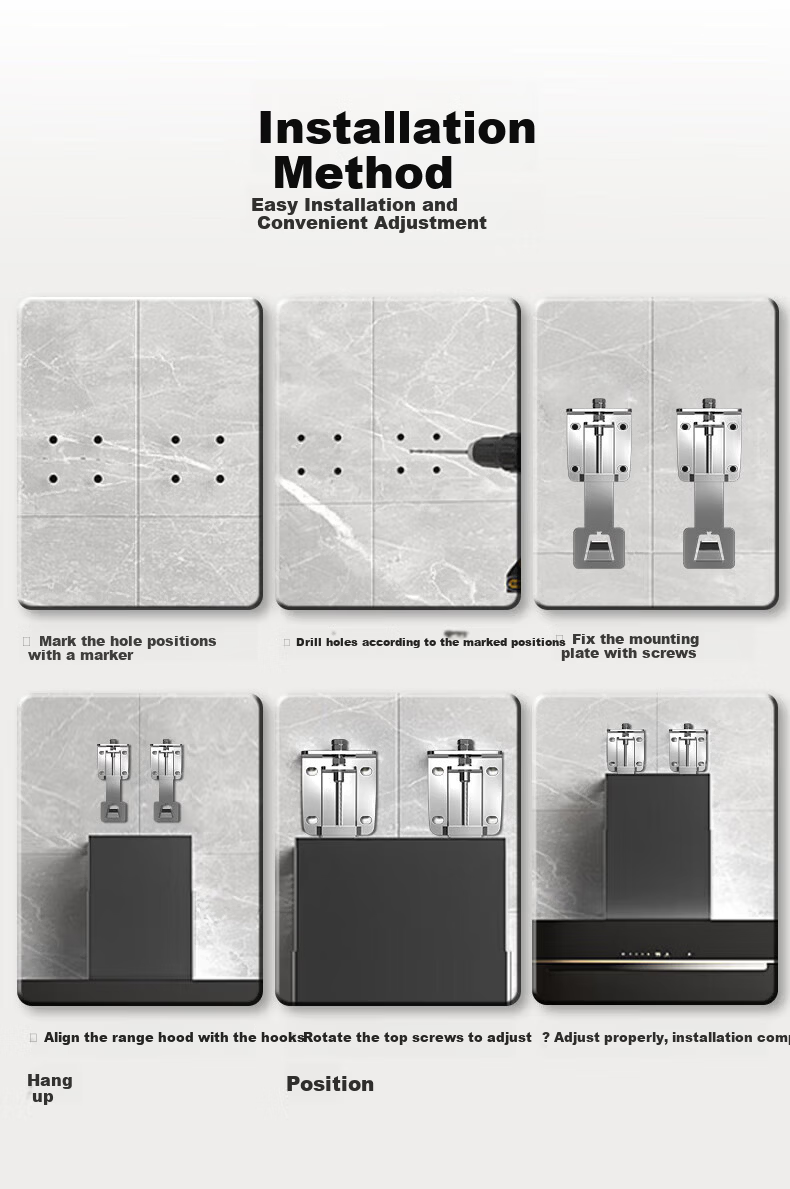 Omi Monkey Range Hood Lift Hook Telescopic Adjustable Installation Bracket Thickened Universal 304 Stainless Steel Bracket (Standard) 7