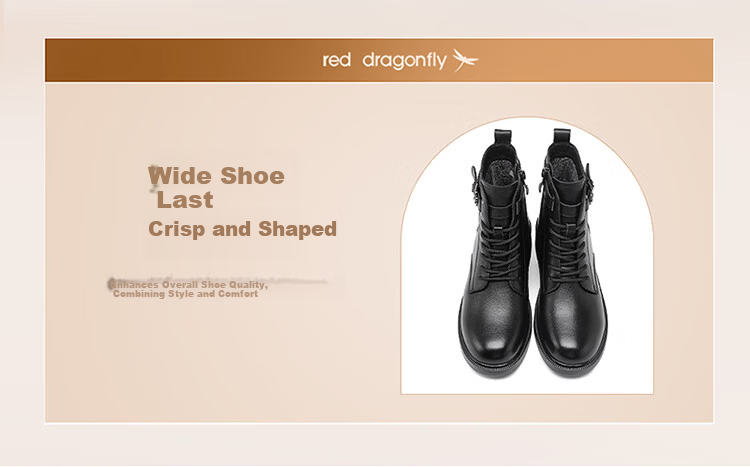Red Dragonfly Women's Martin Boots Winter Fleece Lined Trendy Short Boots Thick Sole Versatile High Top Leather Boots WTC457351H Black Size 35 5
