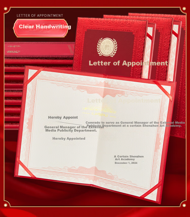 Kingdee A4 Single Appointment Letter Inner Page Horizontal Red Leather Gold Stamped Appointment Book Cover Customizable Honor Certificate Office Supplies 4