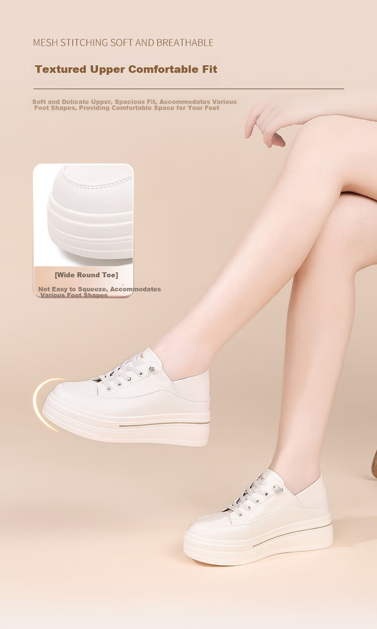 Red Dragonfly Women's Low-top Lace-up Sneakers Lightweight Height-increasing Wear-resistant Casual Shoes C0TTN06551 White Apricot Size 38 2