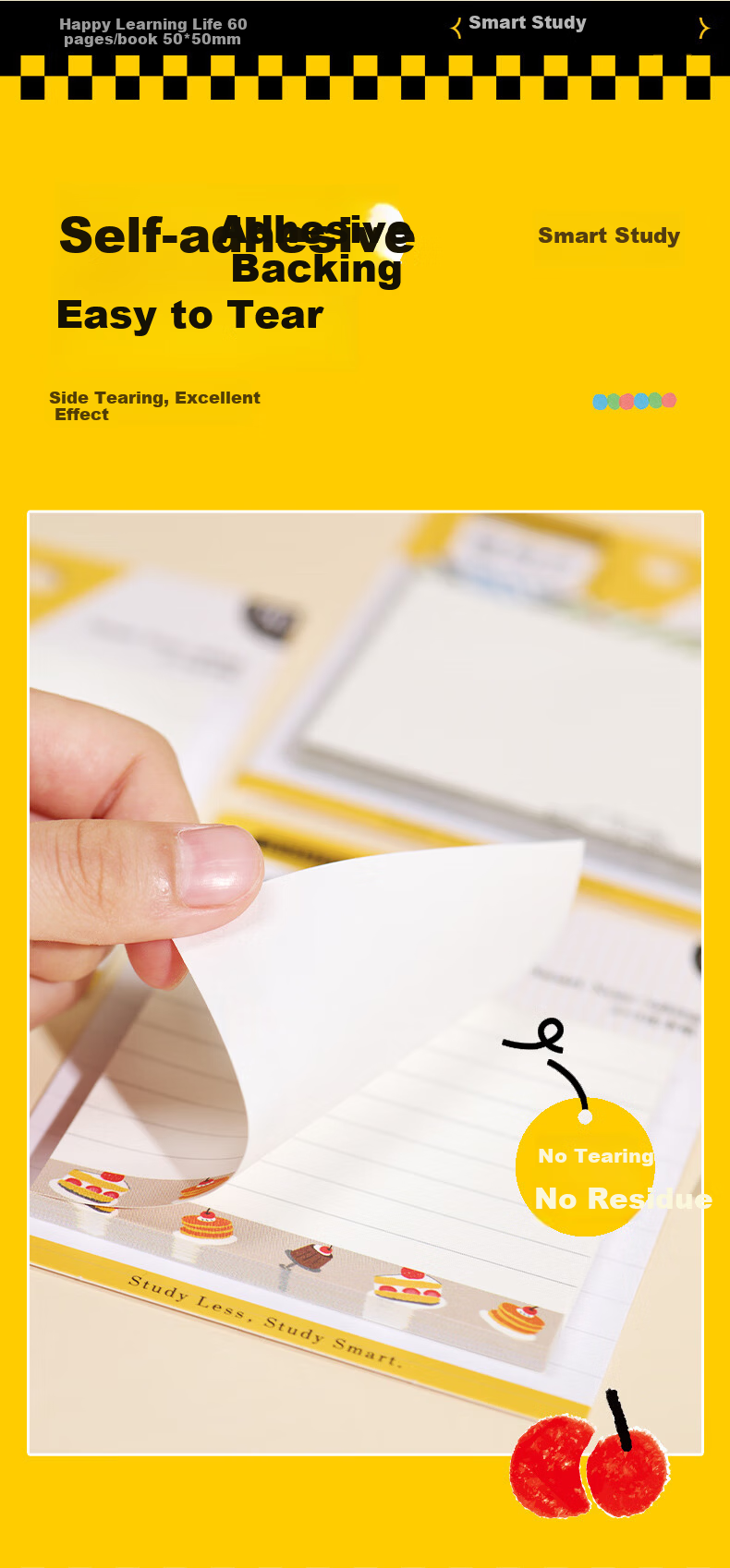 MASMARCU Morning Light Stationery Smart Study Sticky Notes High-Quality 40 Sheets Adhesive Label Memo Paper Medium Size Student Simple Notepad Random YS0352 Exam Essential 7