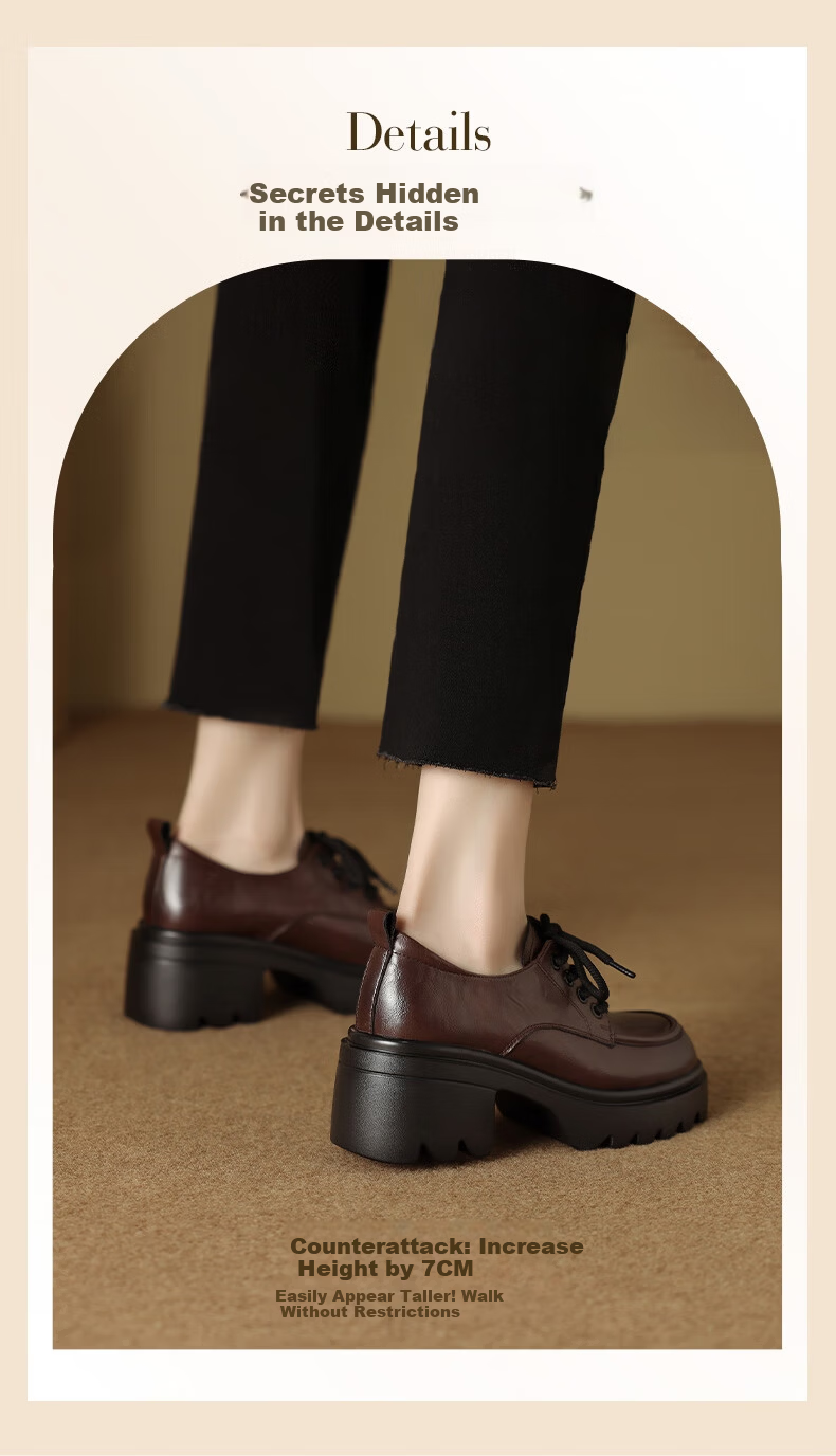 Mulinsen Women's Retro Classic Versatile Loafers Thick Sole Height Increasing Leather Shoes Black Size 36 2