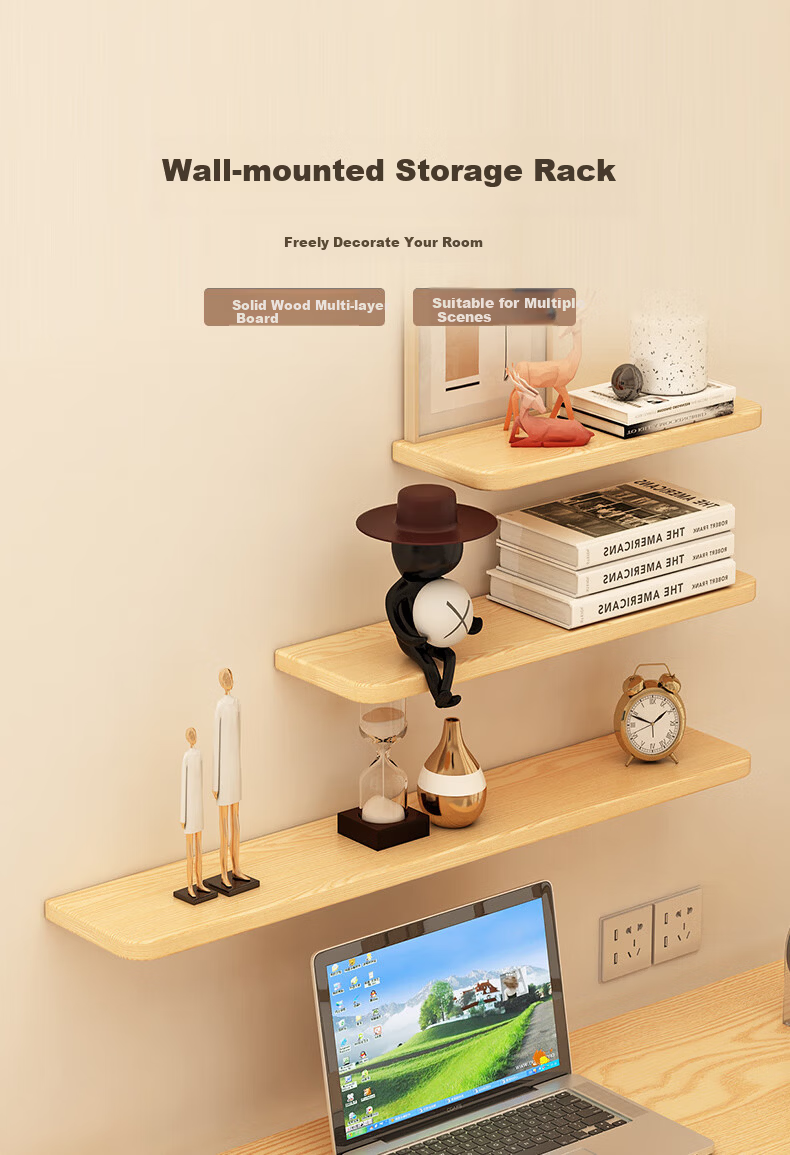 Fanshe Living Room Wall Shelf Storage Rack, Bedroom Bedside Simple Storage Bookshelf White Set 1