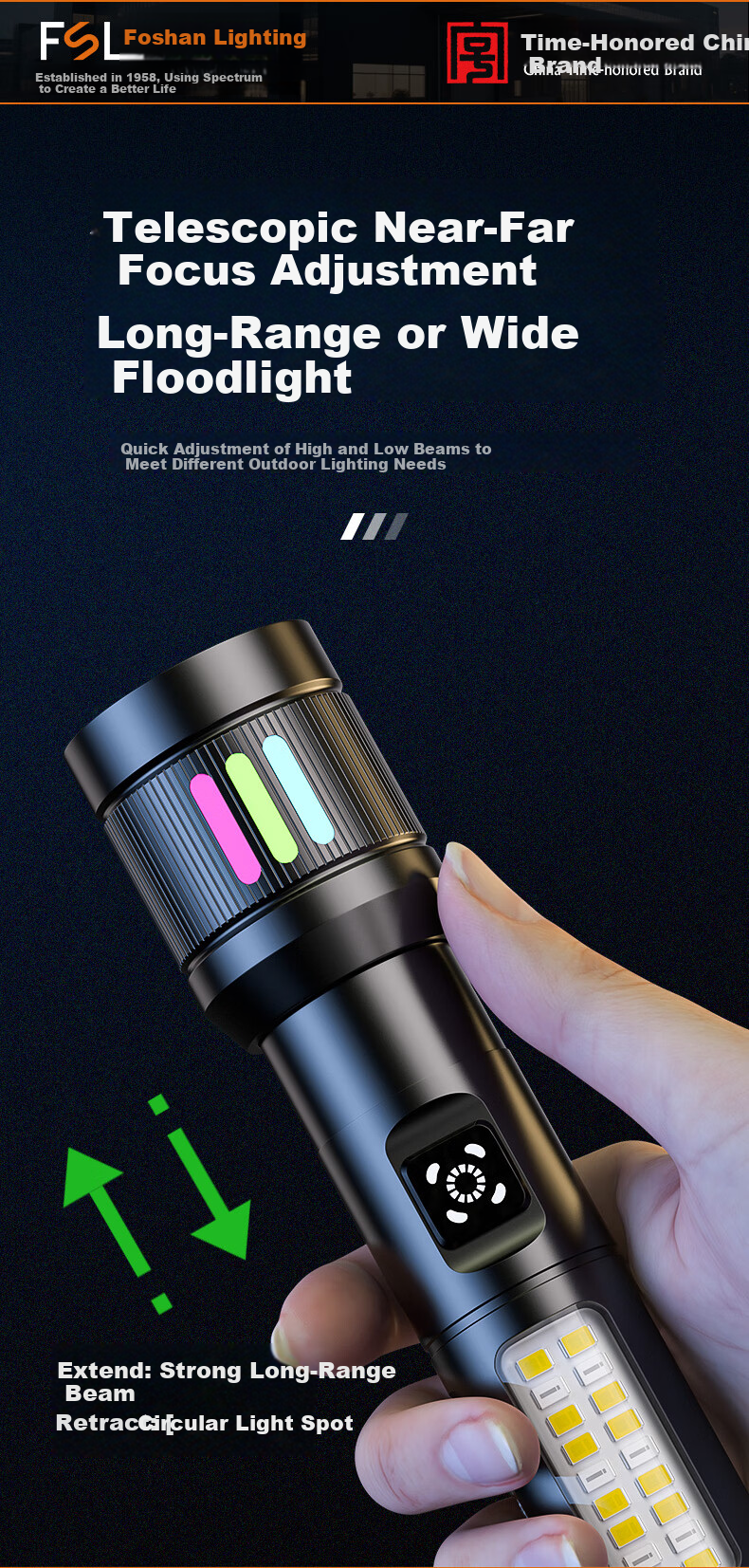 Foshan Lighting High-Power Flashlight Zoomable Long-Range Outdoor Laser Super Bright Rechargeable Portable Emergency Lighting 8