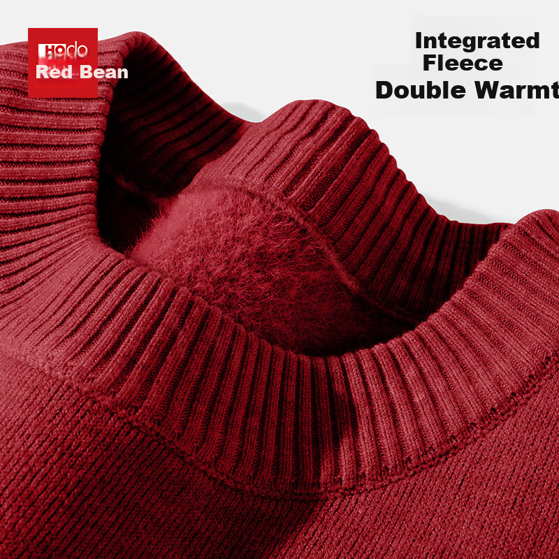 Hodo [Integrated Fleece] 2025 Autumn Winter New Men's Half Turtleneck Fleece-Lined Warm Knit Base Shirt Sweater 4