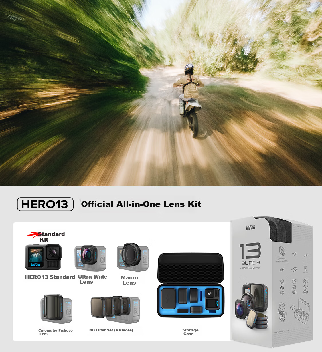 GOPRO HERO13 Black Sports Camera Official All-in-One Lens Kit [Camera + Wide-Angle Lens + Macro Lens + Cinema Lens + Filter Set + Hard Case] 1