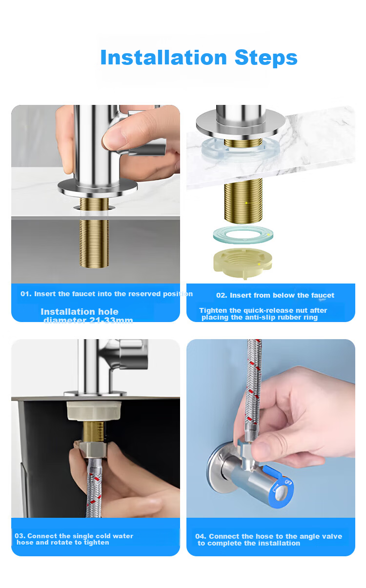 MJONI Kitchen Faucet Stainless Steel Single Cold Bubble Water Tap for Sink YLSDA 12