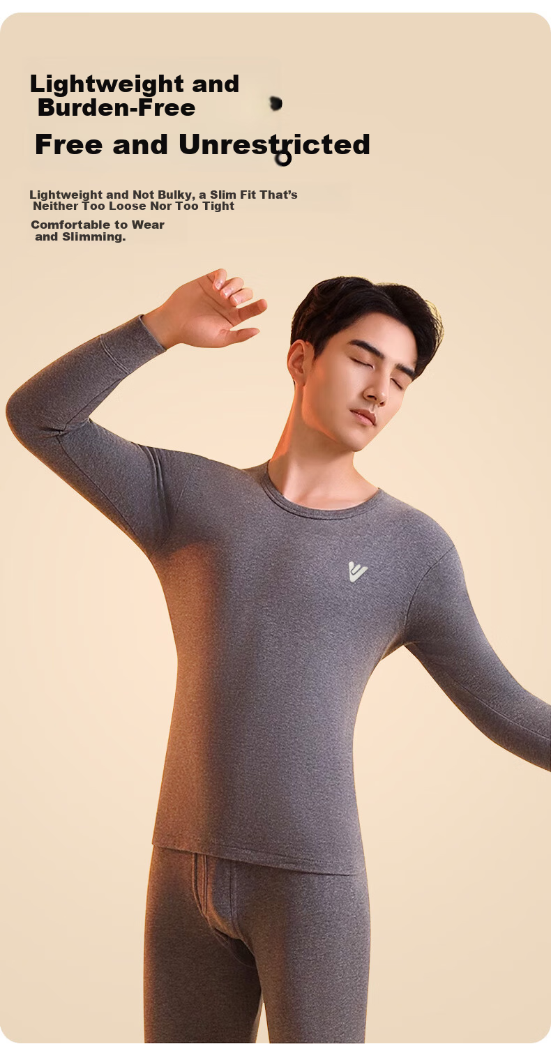 Yalu Men's 100% Cotton Antibacterial Thermal Underwear Set, Plus Size, Autumn Winter Cotton Long Johns 11