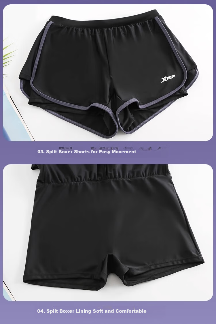Xtep Women's Slimming Conservative Two-Piece Swimsuit, Small Chest Push-Up Sports Training Square Leg Vacation Versatile Swimwear 28