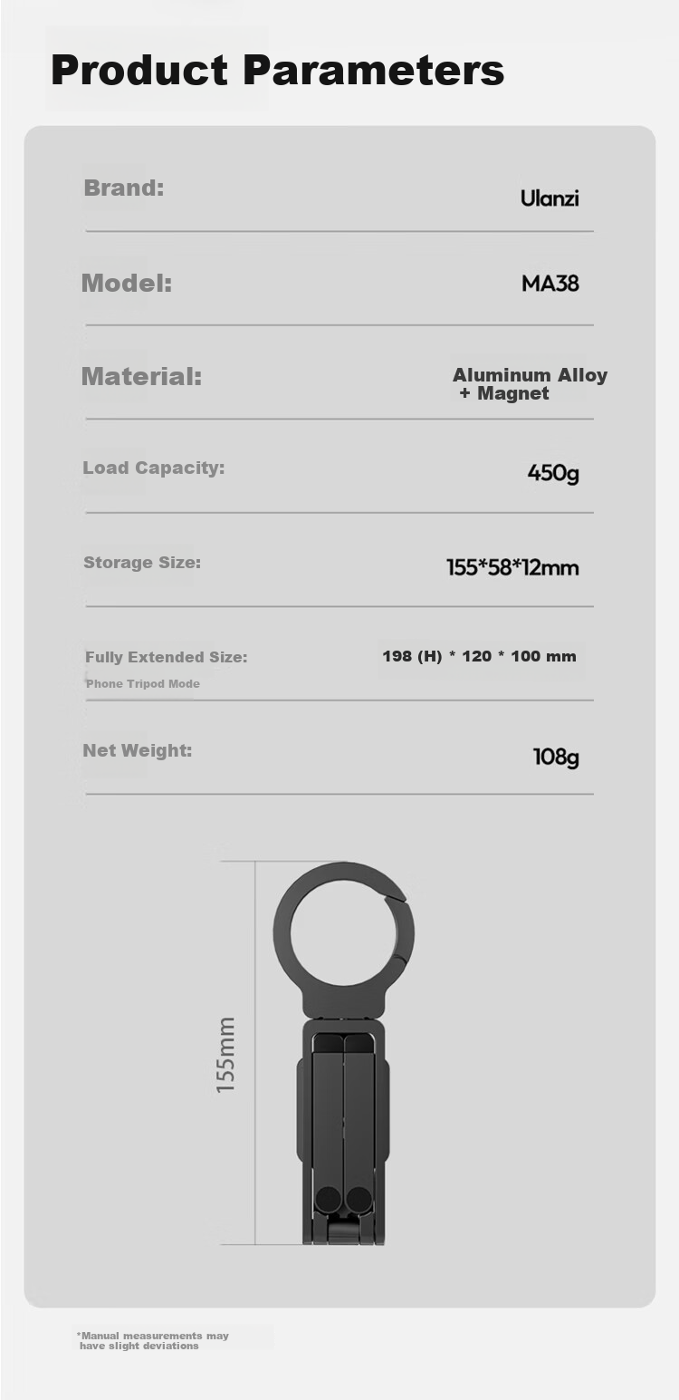 Ulanzi MA57 Carabiner Magsafe Phone Holder Portable Photography Tripod Compatible with iPhone Apple Android Desktop Selfie Stick 11