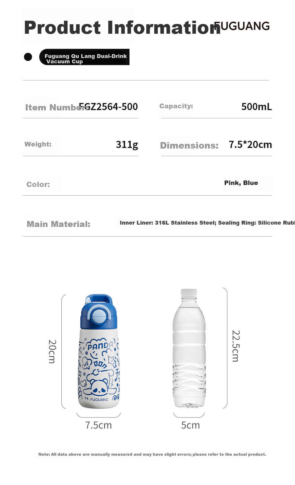 FGA Fugang Children's Insulated Bottle 316L Stainless Steel Large Capacity Straw Cup for Boys and Girls Students School Use 23
