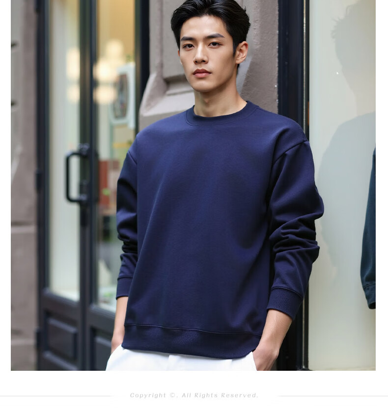 ROMON Men's Sweatshirt Spring and Autumn Milk Silk Heavyweight 300G Casual Fashion Loose Long Sleeve Basic Shirt for Men 11