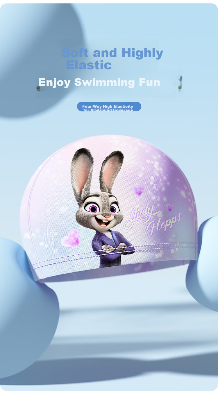 Disney Zootopia Kids Swim Cap Breathable Comfortable Ear-Protective Fabric Swim Cap D76012S Pink Judy 5