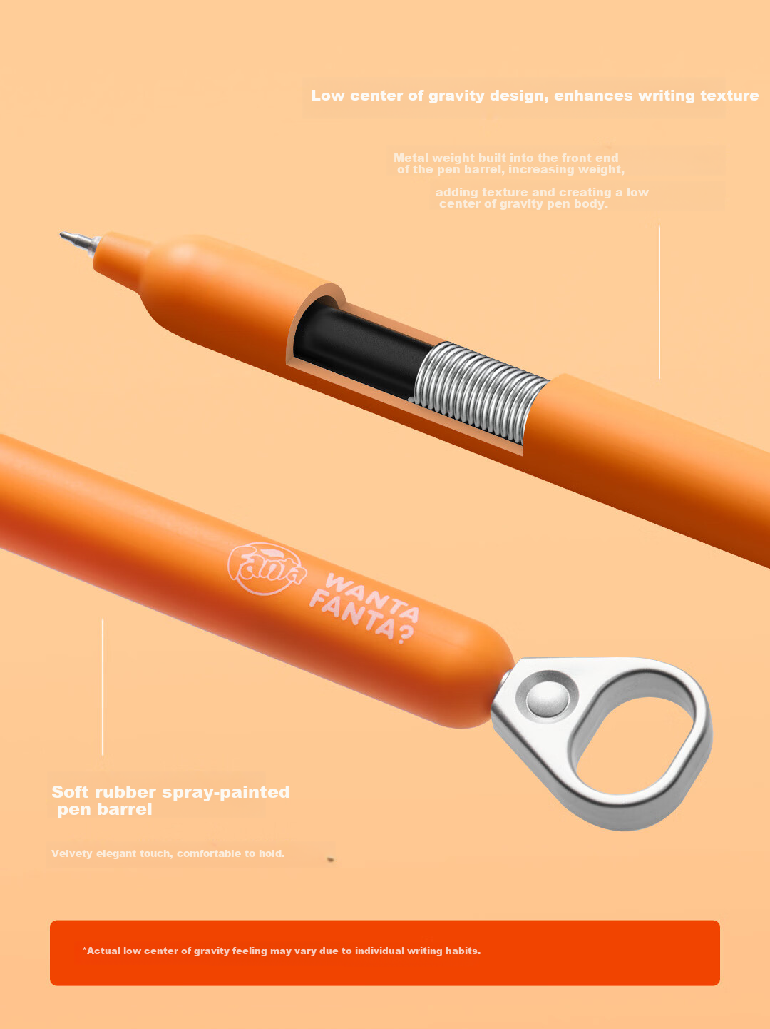 KACO Fanta Collaboration Black 0.5mm Retractable Unisex Pen Student Use Quick-Dry Signature Pen High-Value Water Pen Large Capacity Carbon Pen Peach - Single Black 9