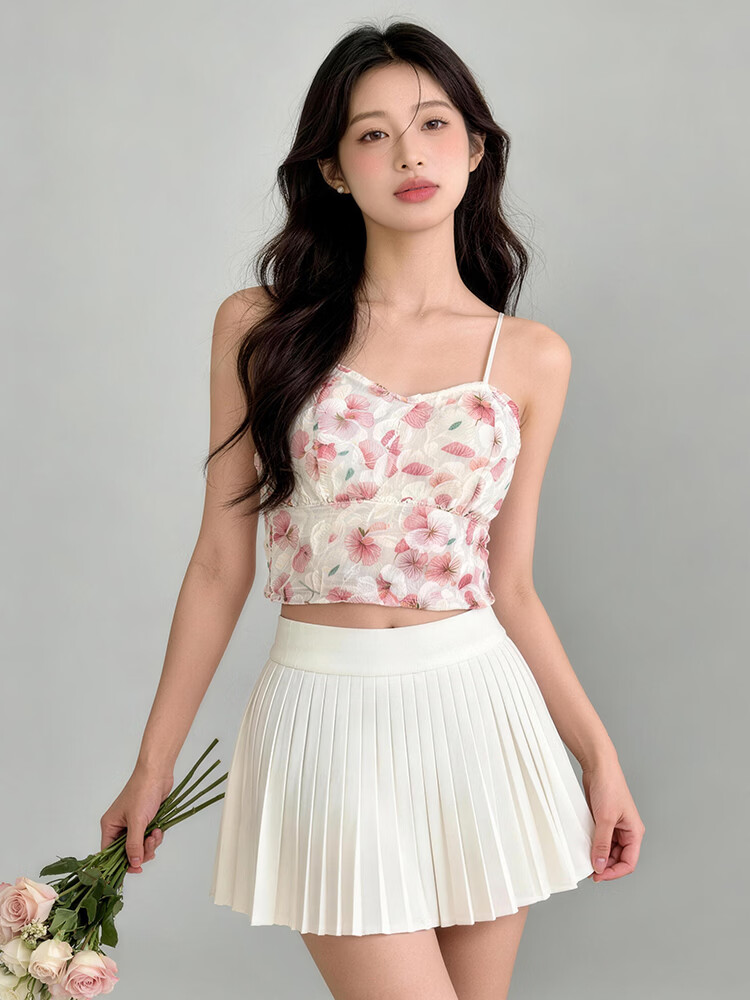 9i9 Rose Print Canvas Strap Back Vest with Chest Pad Anti-Exposure Tube Top Rural Style Ruched Wrap Chest Rose Red S213 5