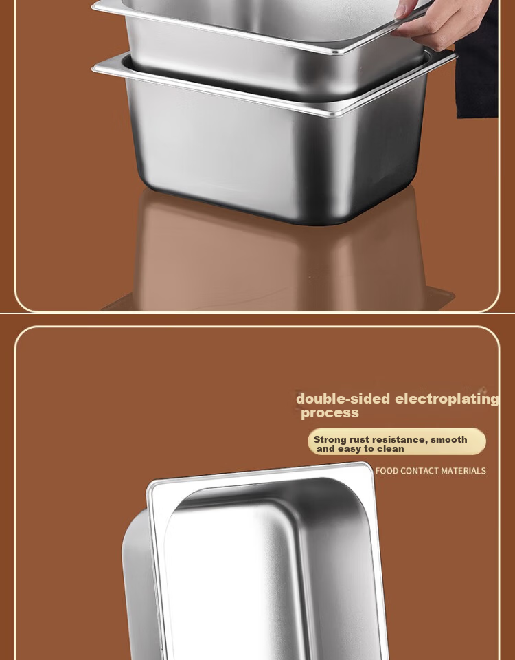 Vinas Stainless Steel Commercial 1/2 Size Buffet Serving Bowl 10cm Canteen Food Serving Bowl Without Lid 19