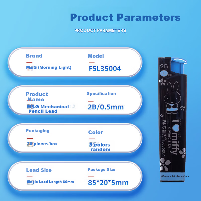 M&G 2B Automatic Pencil Lead Refills 0.5mm Resin Lead Student Pencil Core 60mm*20pcs/Box Random Color FSL35004 5 Small Boxes