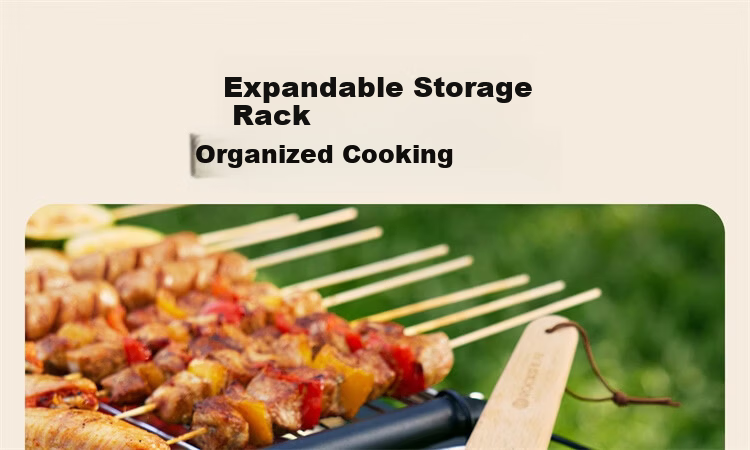 CAMELJEANS BBQ Grill Home Barbecue Rack Skewers Outdoor Camping Portable Charcoal Detachable 174BH05719 Black 25