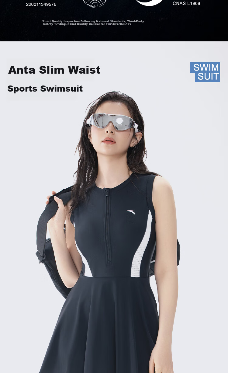 Anta 2026 New Slim Waist Sleeveless One-Piece Swimsuit for Women Dark Gray XL 2