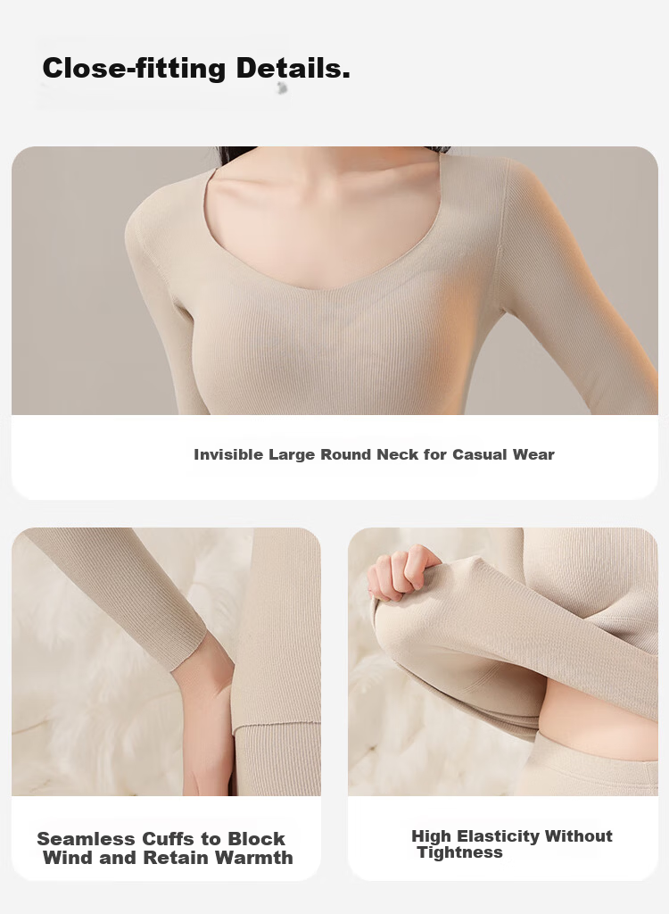 Urban Beauty Women's L Thermal Underwear Set with Goose Down and Silk Chest Pad, Thickened Autumn Top and Bottom 13