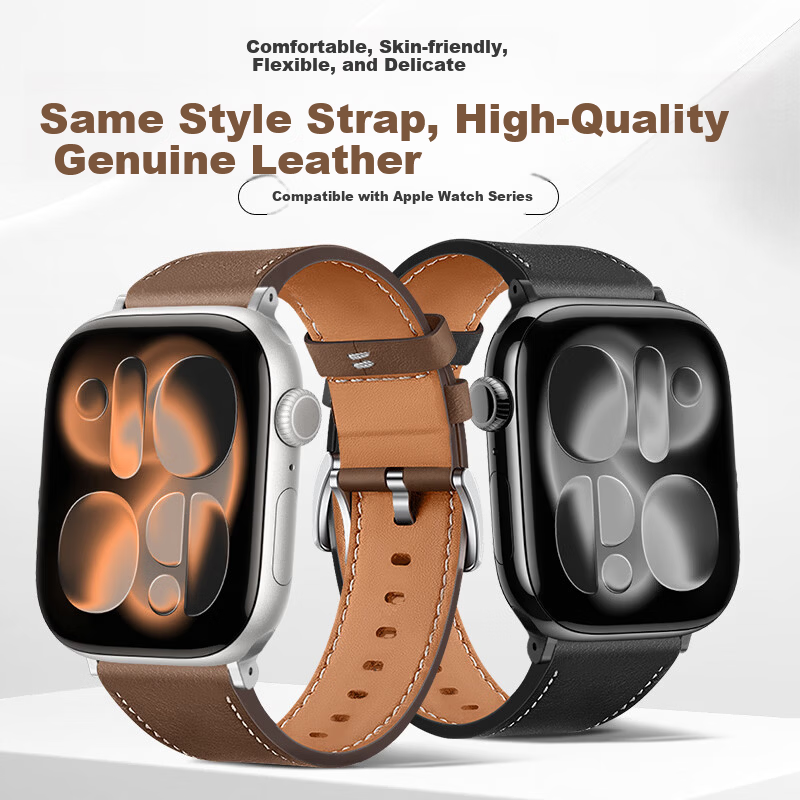 BHO Genuine Leather Apple Watch Band for Series 11/10/9/8/7/6/5/Ultra 2/1/SE3 First Layer Cowhide Strap