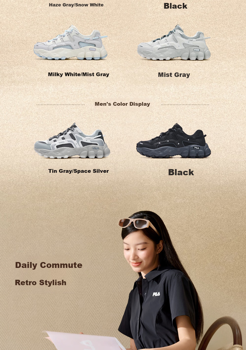FILA Official Women's PILA Dad Sneakers 2026 Summer New Retro Casual Sports Shoes 9