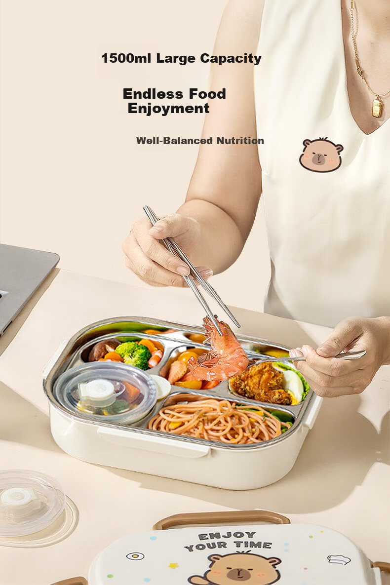Baoshi Insulated Lunch Box Stainless Steel Bento Box for Office Workers and Students Microwave Double Layer with Insulation Bag 3