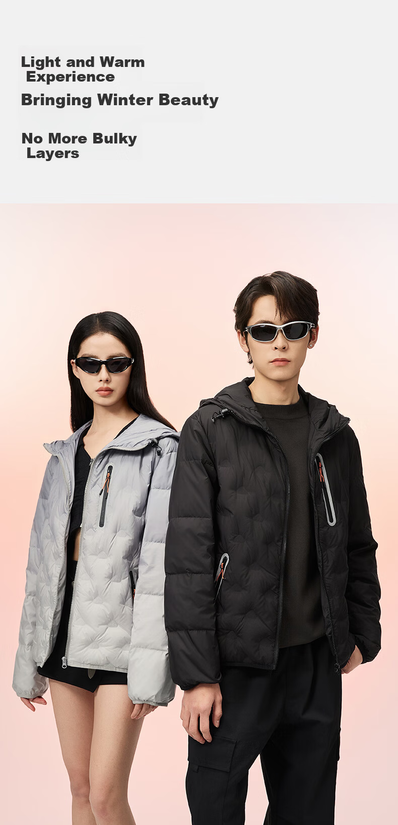 Meilicheng [Same As Jianji] Women's Lightweight Down Jacket with Hood, Couple Style Warm Goose down Coat 186 Gray S 12